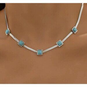 Silver Plated turquoise necklace snake chain Stainless Steel womens jewelry